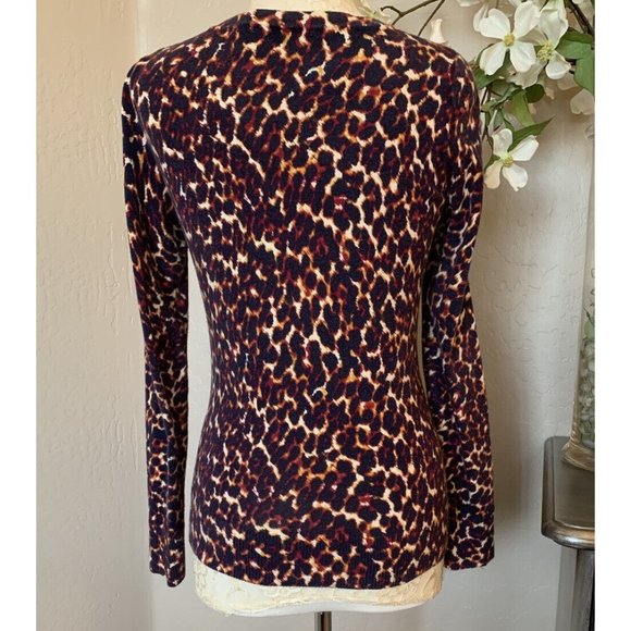 Merona Womens Animal Print Long Sleeve Cardigan Sweater S Brown Button Up Top - Picture 6 of 12